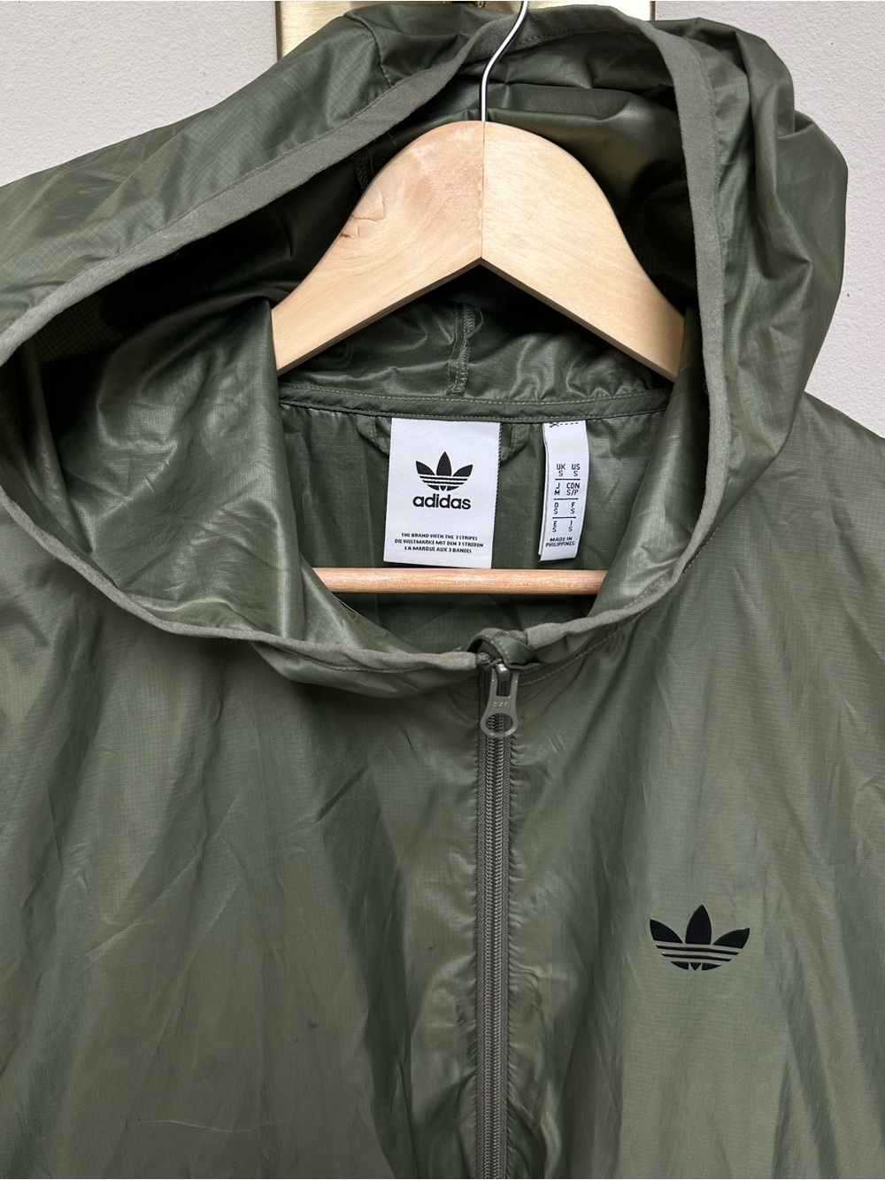 adidas Olive Green Hooded Men's Windbreaker Jacket